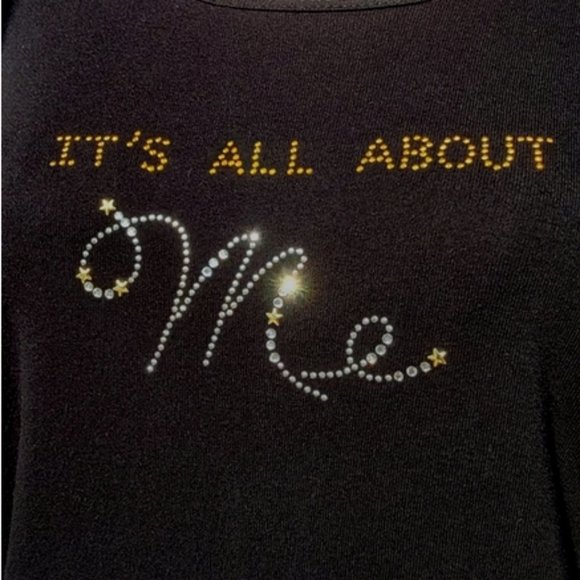 CACTUS BAY ♡ Black w/Silver 'n Gold Embellished Bling "IT'S ALL ABOUT Me" Top L - Picture 11 of 11